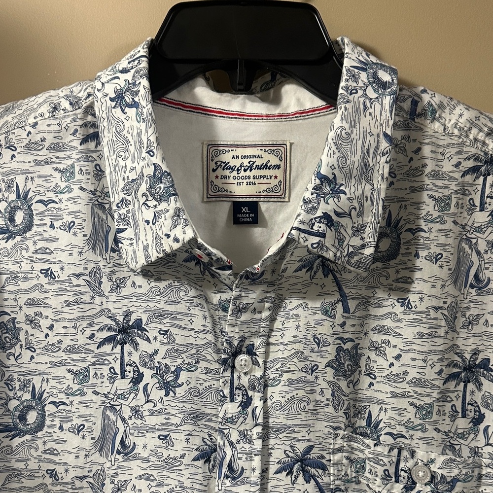 Flag & Anthem Men's White and Blue Tropical Shirt XL